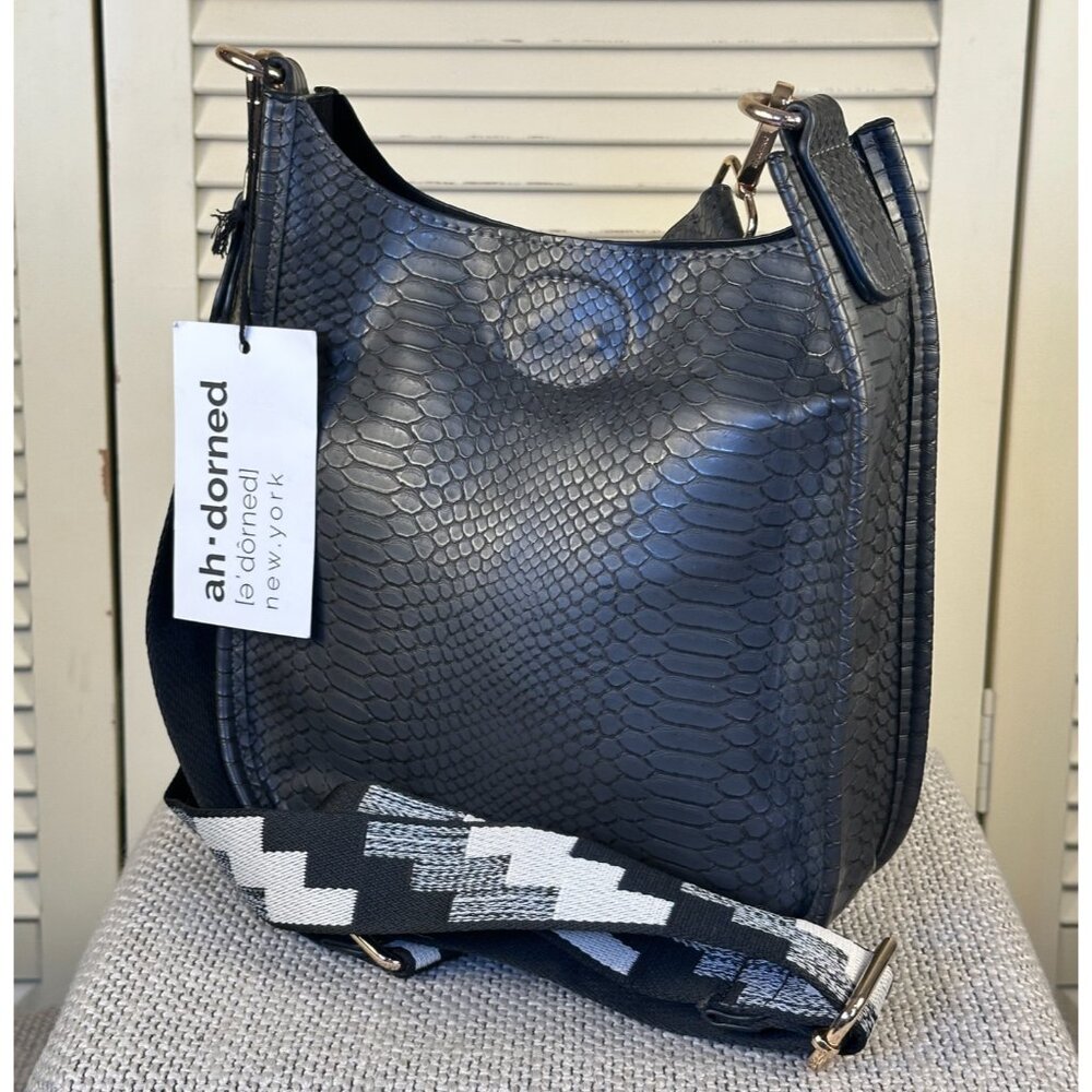 NWT Ah-dorned Black vegan Leather Embossed Reptile Snakeskin bag Boho Crossbody